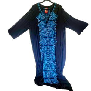 Johnny Was Women’s V-Neck 1/2 Sleeve Side Slit Embroidered Midi Dress Size M